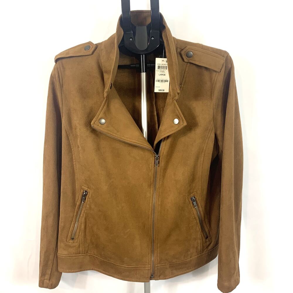 Style & Co Faux Suede Moto Jacket | Camel Tan | Size L | NWT Vintage Vibes